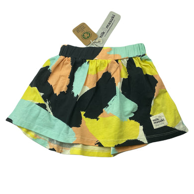 Girls Milk & Masuki, organic cotton blend skirt, elasticated, colour field, NEW, size 3,  