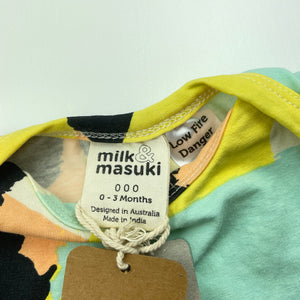 Girls Milk & Masuki, organic cotton blend romper dress, colour field, NEW, size 000, L: 32cm