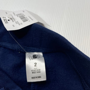 Girls H&T, navy fleece lined track pants, elasticated, NEW, size 2,  