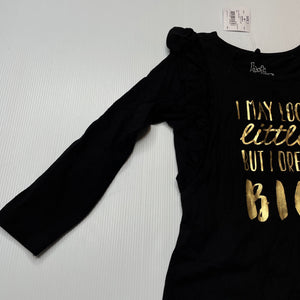 Girls H&T, black cotton ruffle long sleeve top, NEW, size 3,  