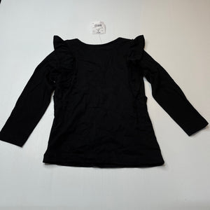 Girls H&T, black cotton ruffle long sleeve top, NEW, size 3,  