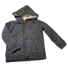 Load image into Gallery viewer, Boys Tiny Little Wonders, fleece lined knitted cotton hooded cardigan, EUC, size 2,  