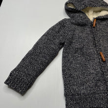 Load image into Gallery viewer, Boys Tiny Little Wonders, fleece lined knitted cotton hooded cardigan, EUC, size 2,  