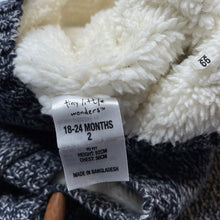 Load image into Gallery viewer, Boys Tiny Little Wonders, fleece lined knitted cotton hooded cardigan, EUC, size 2,  