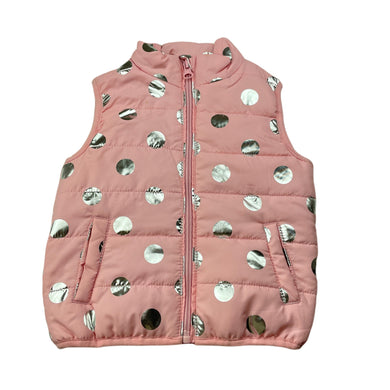 Girls B Collection, pink & silver spot puffer vest, small marks, FUC, size 2,  