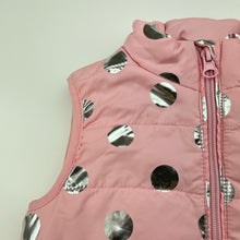 Load image into Gallery viewer, Girls B Collection, pink &amp; silver spot puffer vest, small marks, FUC, size 2,  