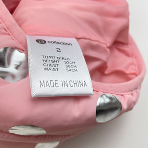 Girls B Collection, pink & silver spot puffer vest, small marks, FUC, size 2,  