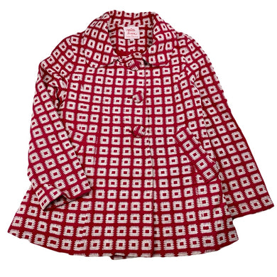 Girls Miss Leona, lined red & white cotton jacket / coat, L: 52cm, light marks front, FUC, size 9,  