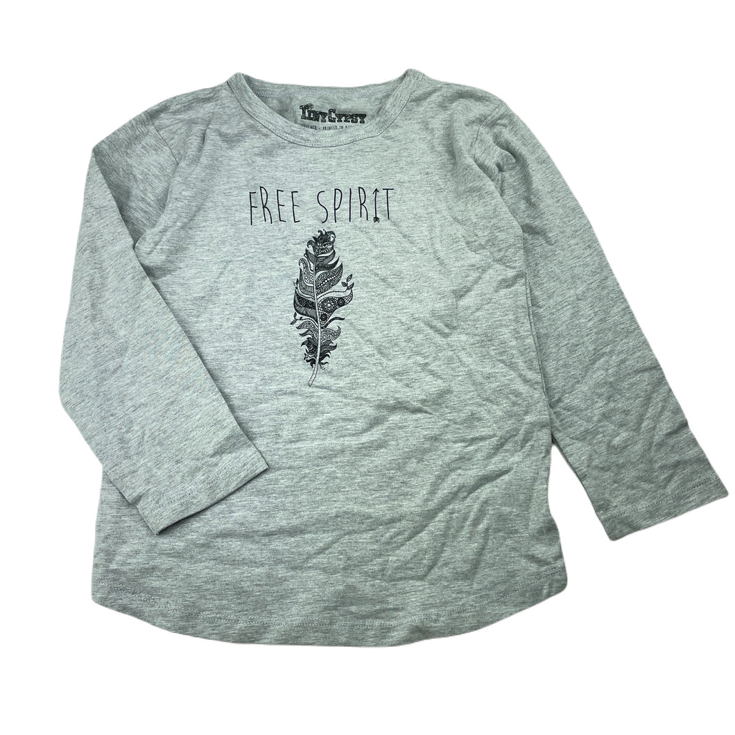 Girls TINY GYPSY, grey stretchy long sleeve top, feather, EUC, size 5,  