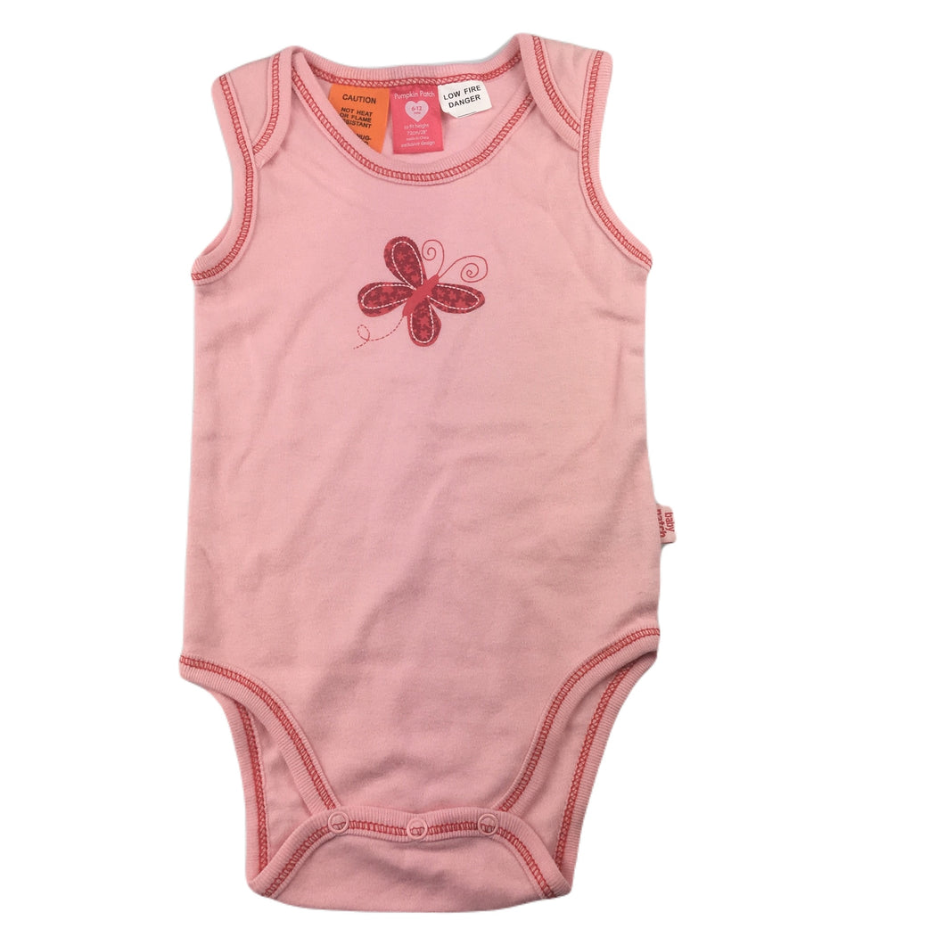 Pumpkin Patch pink cotton singletsuit / bodysuit, butterfly, size 0, Pre-loved