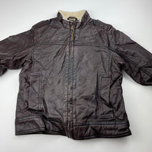 Load image into Gallery viewer, Boys Target, dark brown faux leather bomber jacket, small cracks back neck, FUC, size 3,  