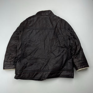 Boys Target, dark brown faux leather bomber jacket, small cracks back neck, FUC, size 3,  