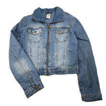 Load image into Gallery viewer, Girls Target, zip up stretch denim jacket, GUC, size 10,  