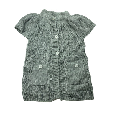 Girls grey, soft feel knitted short sleeve cardigan, no labels, L: 39cm, armpit to armpit: 25.5cm, EUC, size 2-3,  