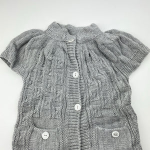 Girls grey, soft feel knitted short sleeve cardigan, no labels, L: 39cm, armpit to armpit: 25.5cm, EUC, size 2-3,  