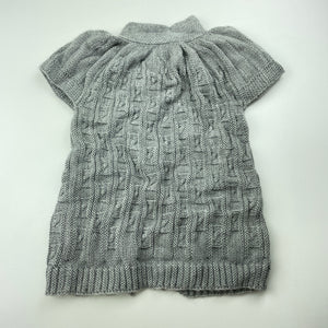 Girls grey, soft feel knitted short sleeve cardigan, no labels, L: 39cm, armpit to armpit: 25.5cm, EUC, size 2-3,  