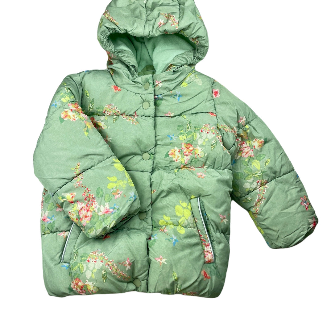 Girls Next, fleece lined wadded floral jacket / coat, L: 41cm, EUC, size 2-3,  