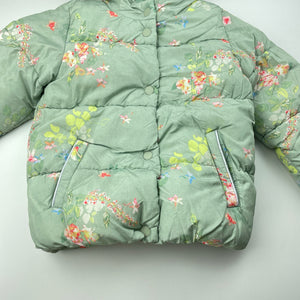 Girls Next, fleece lined wadded floral jacket / coat, L: 41cm, EUC, size 2-3,  