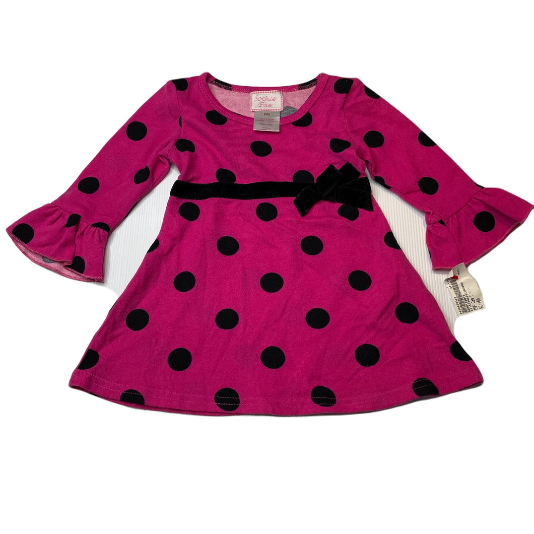Girls Sophie Fae, pink & black soft feel lightweight dress, NEW, size 1-2, L: 41cm