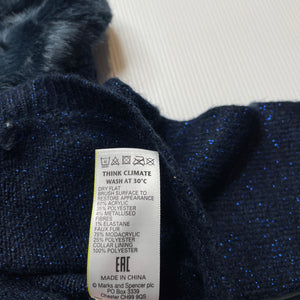 Girls M&S, navy metallic knit cardigan, faux fur collar, EUC, size 2-3,  