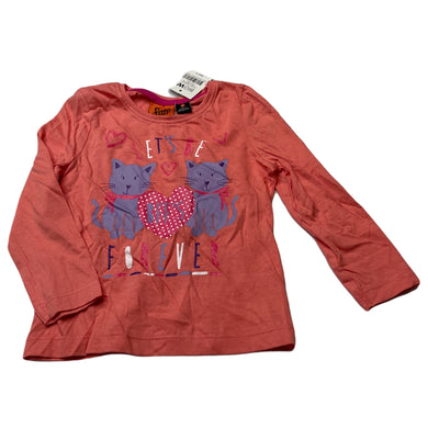 Girls Fun Spirit, coral cotton long sleeve top, cats, NEW, size 3,  