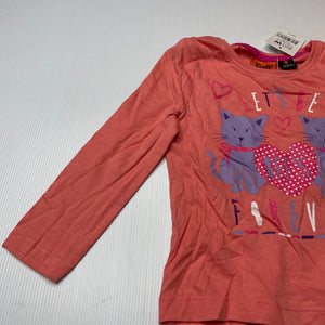 Girls Fun Spirit, coral cotton long sleeve top, cats, NEW, size 3,  