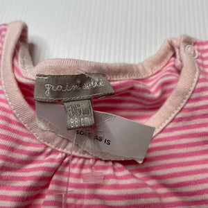 Girls Grain De Ble, pink stripe cotton long sleeve top, rabbit, NEW, size 3,  