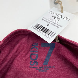Girls Cotton On, curved hem long sleeve top, NEW, size 7,  