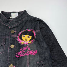 Load image into Gallery viewer, Girls Dora the Explorer, embroidered lightweight denim jacket, EUC, size 4,  