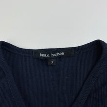 Load image into Gallery viewer, unisex Beau Hudson, navy ribbed lightweight cardigan, EUC, size 3,  