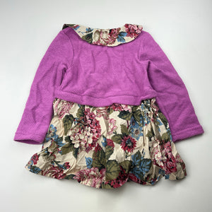 Girls y.t.guoguo, all-in-one knit/floral cotton top, L: 44cm, armpit to armpit: 27.5cm, shoulder to cuff: 33cm, NEW, size 3-4,  