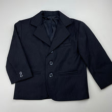 Load image into Gallery viewer, Boys navy, pin stripe suit jacket, waistcoat &amp; pants, elasticated, Inside leg: 32cm, EUC, size 3,  