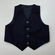 Load image into Gallery viewer, Boys navy, pin stripe suit jacket, waistcoat &amp; pants, elasticated, Inside leg: 32cm, EUC, size 3,  