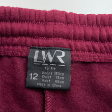 Load image into Gallery viewer, unisex LWR, maroon fleece lined school track pants, Inside leg: 66cm, EUC, size 12,  