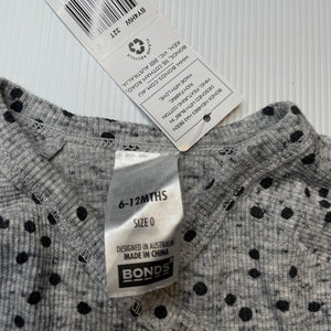 unisex Bonds, grey ribbed long sleeve top, NEW, size 0,  