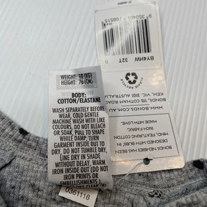 unisex Bonds, grey ribbed long sleeve top, NEW, size 0,  