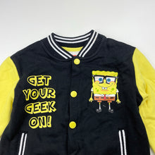 Load image into Gallery viewer, unisex Nickelodeon, Sponge Bob Square Pants fleece lined varsity jacket, EUC, size 3,  