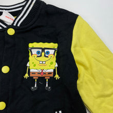 Load image into Gallery viewer, unisex Nickelodeon, Sponge Bob Square Pants fleece lined varsity jacket, EUC, size 3,  