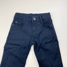 Load image into Gallery viewer, Boys LC Waikiki, navy stretch cotton chino pants, adjustable, Inside leg: 39cm, EUC, size 3-4,  