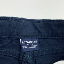 Load image into Gallery viewer, Boys LC Waikiki, navy stretch cotton chino pants, adjustable, Inside leg: 39cm, EUC, size 3-4,  