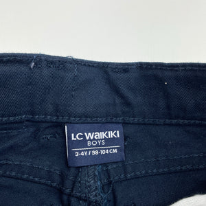 Boys LC Waikiki, navy stretch cotton chino pants, adjustable, Inside leg: 39cm, EUC, size 3-4,  