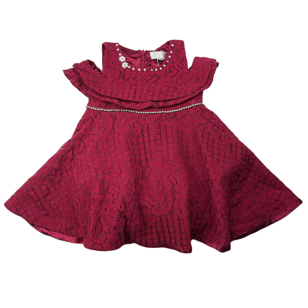 Girls Blue Sky, lined lace party dress, FUC, size 0, L: 40cm