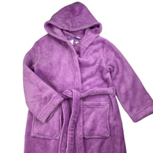 Load image into Gallery viewer, Girls Neon, purple hooded dressing gown / bath robe, L: 70cm, GUC, size 5,  