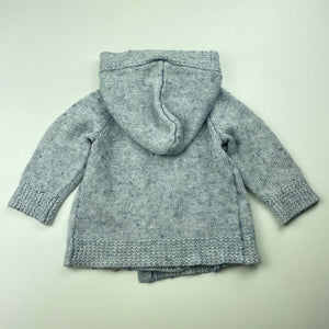 unisex Acorn, wool knitted hooded cardigan, GUC, size 000,  