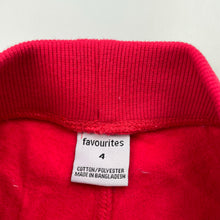 Load image into Gallery viewer, unisex Favourites, red fleece lined track pants, Inside leg: 42cm, EUC, size 4,  