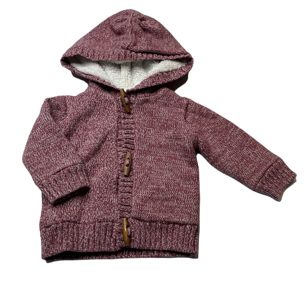 Boys Kids & Co, fleece lined knitted cotton hooded cardigan, GUC, size 00,  