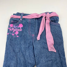 Load image into Gallery viewer, Girls Disney, Princess denim pants, elasticated, Inside leg: 40cm, GUC, size 4,  