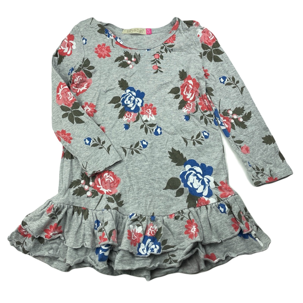 Girls Lily & Dan, floral cotton casual dress, FUC, size 3, L: 47cm