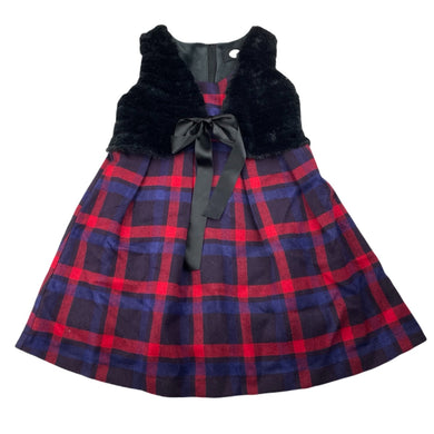 Girls HS, lined checked winter dress, armpit to armpit: 28cm, EUC, size 4-5, L: 53cm
