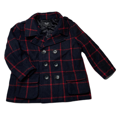 unisex Bardot Junior, navy check wool blend jacket / coat, EUC, size 1,  